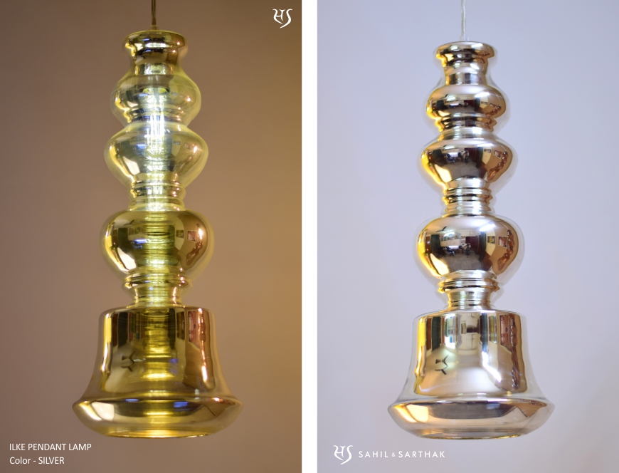 Ilke Pendant Lamp in Silver Blown Glass by Sahil & Sarthak